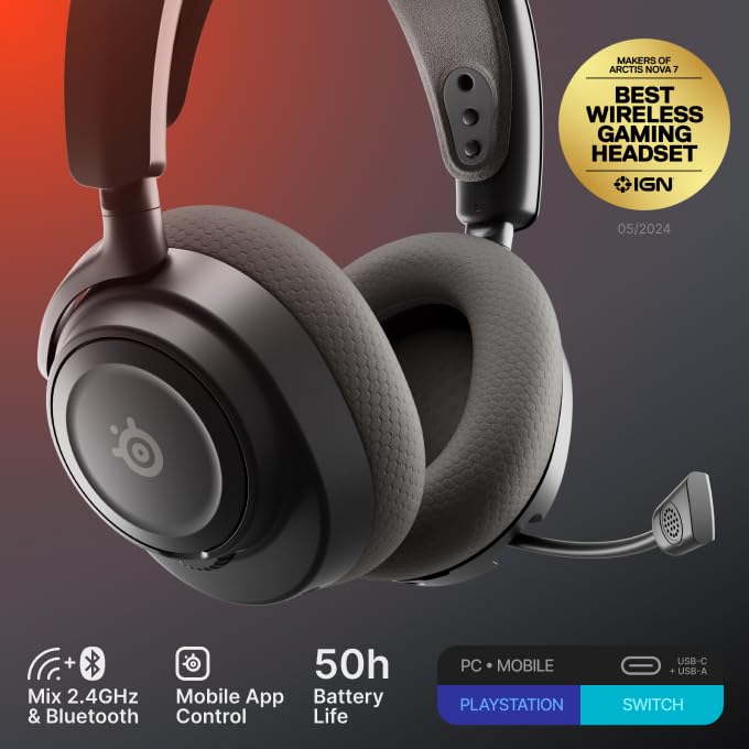 SteelSeries Arctis Nova 7 Wireless Gen 2 Gaming Headset - Real-Time App Control, 50+ HR Play, Neodymium Drivers, Mix 2.4GHz/Bluetooth, PC, PS5, PS4…