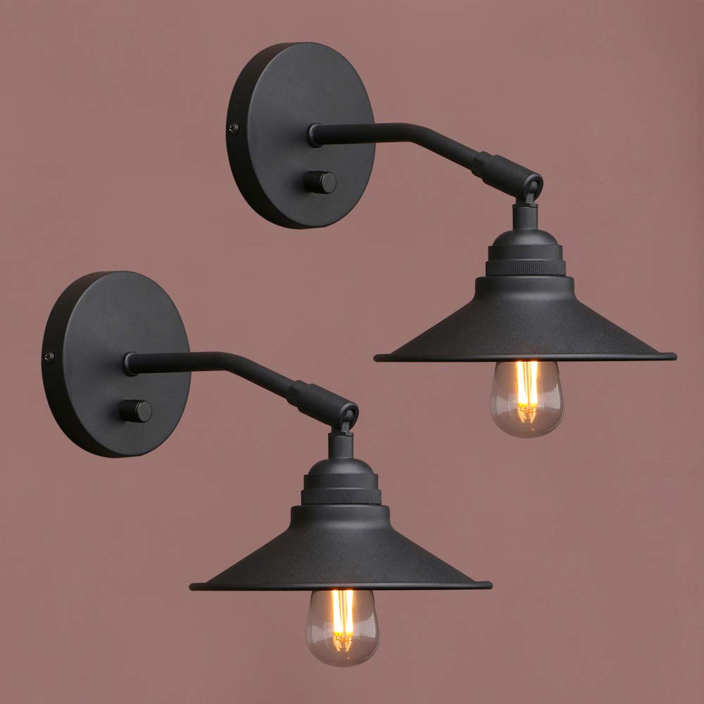 Yosoan Set of 2 Indoor Bedside Wall Sconce with On Off Switch, Hardwired Vanity Vintage Wall Mount Light Fixture, 340 Degree Angle with 7.1" Matte