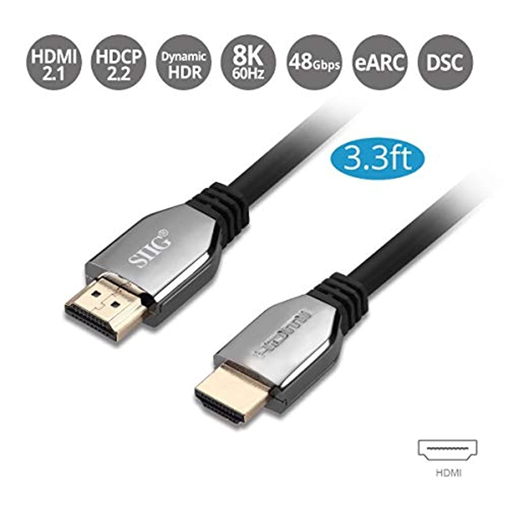 SIIG 8K Ultra High Speed HDMI Cable - 3.3ft, HDMI 2.1 Cable - 8K,48Gbps,Dynamic HDR,4K/120Hz,eARC, HDCP 2.3 DSC, for PS5, Xbox Series X, RTX 3XXX, RX