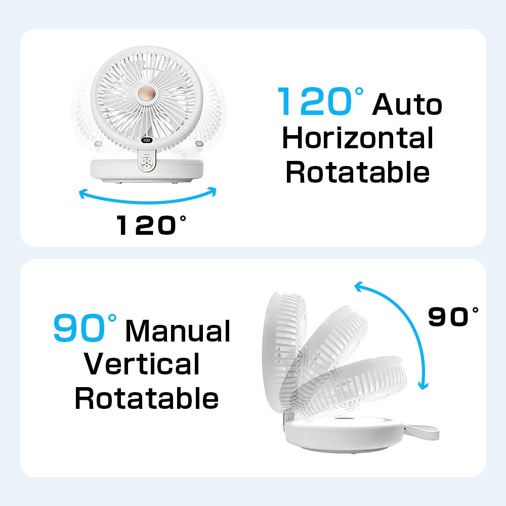 MEISEISHOP Table Fan, Auto-Oscillating Vortex Fan, 90° Foldable Ultra Quiet 6 Speeds Light, Energy Efficient, Quiet, Timing, Powerful Foldable