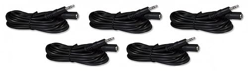 Five Pack of YCS Basics 12 Foot 3.5mm Headphone Extension Cables Male/Female