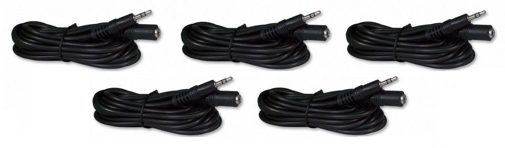 Five Pack of YCS Basics 12 Foot 3.5mm Headphone Extension Cables Male/Female