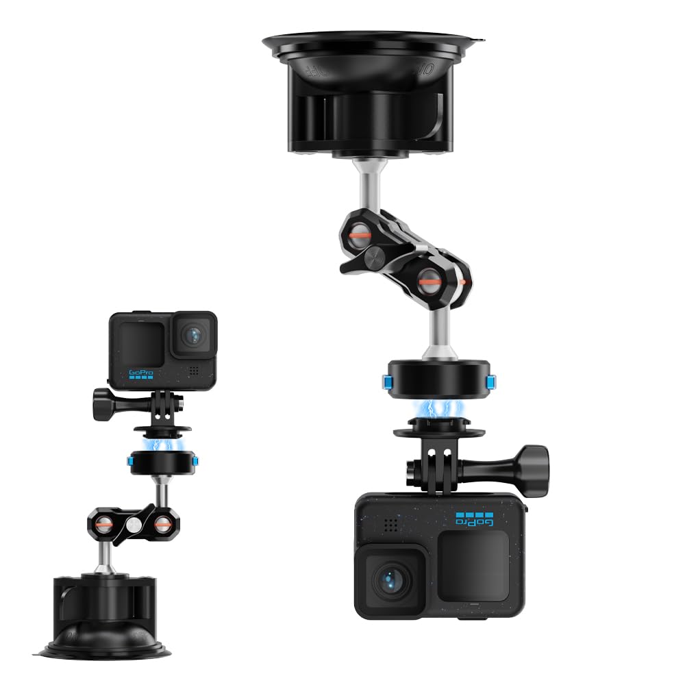 SUREWO Magnetic Quick Release Suction Cup Car Mount for GoPro,Powerful Car Suction Cup Camera Mount with Metal Extension Arm Compatible with GoPro