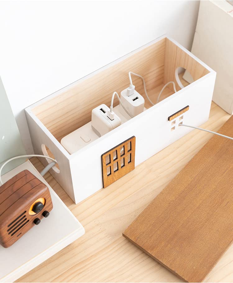 Large Cable Management Box, Wooden Cute Style Cord Organizer Box and Cover for TV Wires, Computer, Router, USB Hub and Under Desk Power Strip, Safe