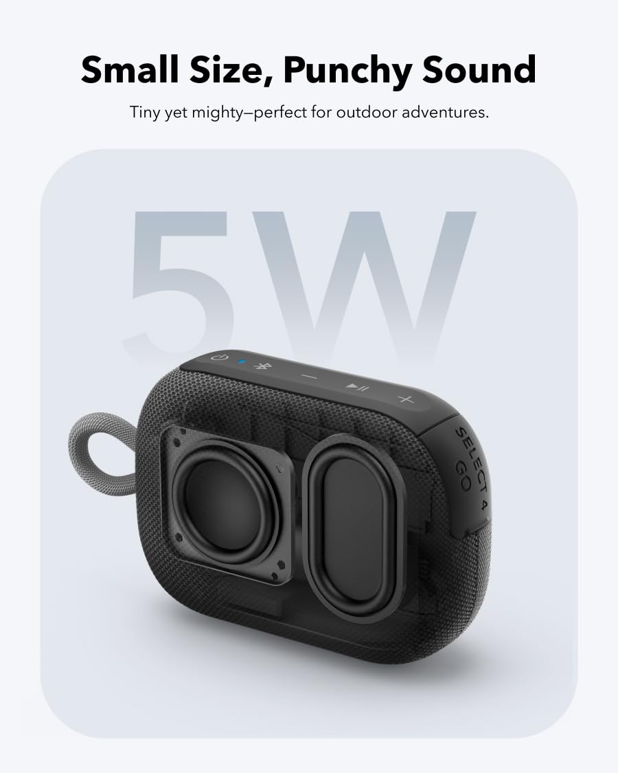 Soundcore Select 4 Go Bluetooth Shower Speaker by Anker, IP67 Waterproof/Dustproof, Ultra-Portable Speaker, Wireless, 20H Playtime, Floatable