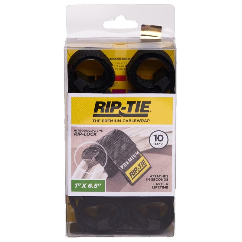 RIP-TIE 1 x 6.5 Rip-Lock CableWrap Cable Tie Perfect for Heavy Duty Cables 10 Pack Black