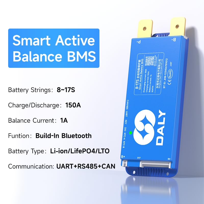DALY Smart Active Balance BMS 150A 24V-60V 8S-17S Built-in Bluetooth with RS485 CAN PCB Battery Protection Board for Li-ion LifePO4 LTO Battery Pack