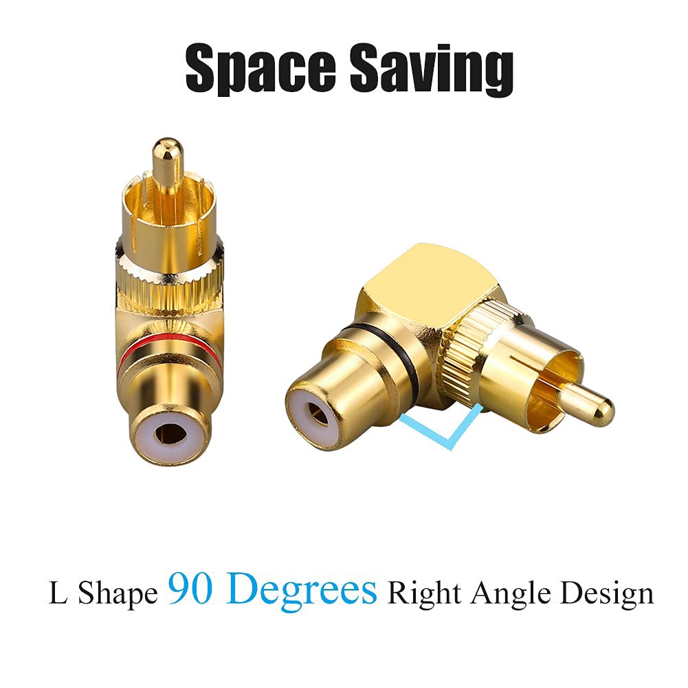 Eightnoo RCA Right Angle Adapter - 90° Female to Male Gold-Plated Connector for Wall Mounted TV as Space Saver (4)