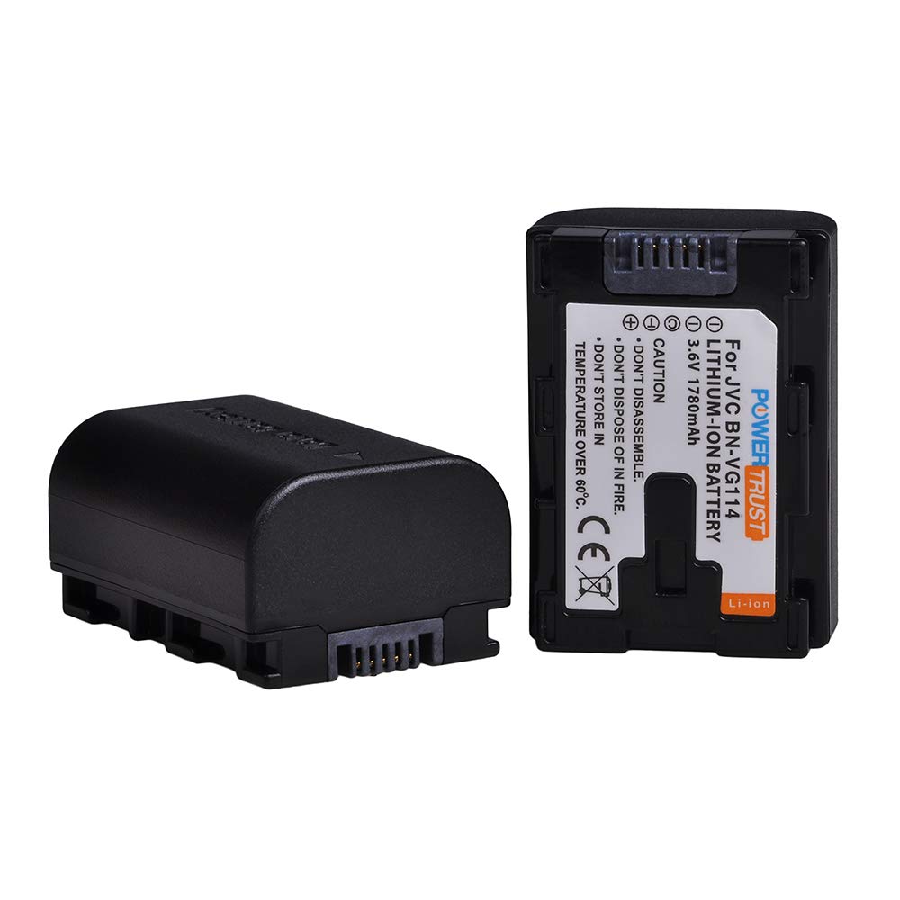 PowerTrust 2-Pack BN-VG114 Battery + Fast Charger Kits for JVC BN-VG107 BN-VG107U BN-VG108U BN-VG108E BN-VG114U BN-VG121U BN-VG138U BN-VG138 Camcorder