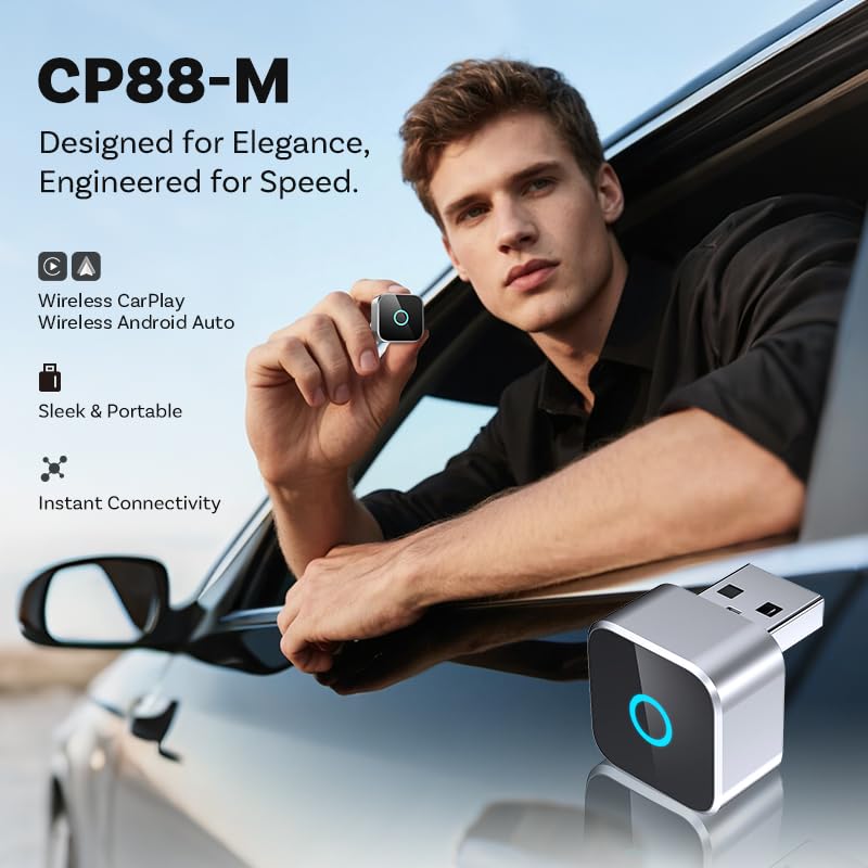 sowkim 2026 Upgraded Wireless CarPlay Adapter, Fast Auto Connect, Stable Connection, Mini Size Plug & Play Adapter for iPhone & Android Auto