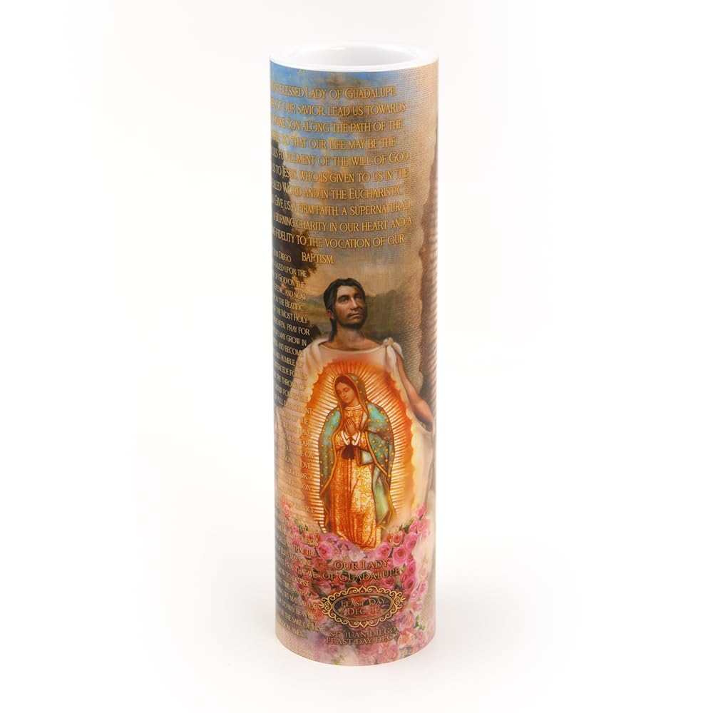 THE SAINTS COLLECTION Our Lady of Guadulpe with Juan Diego, LED Flameless Devotional Prayer Candle