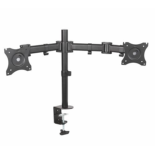 Kantek Dual Monitor Arm, Stand Mounts 2 Screens up tp 27", 2 Articulating Adjustable Arms Hold 18lbs, Desk and Grommet Mount, Cable Management, VESA