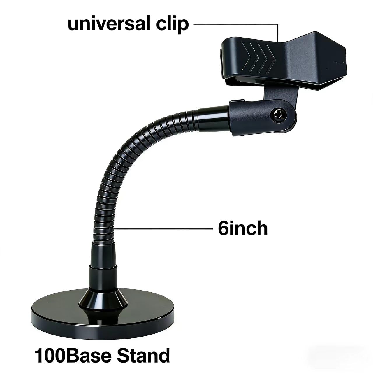 Microphone Holder Stands Flexible Gooseneck 6 Inch for Podium With Universal Clip, Black, 100mm Heavy Base Stand