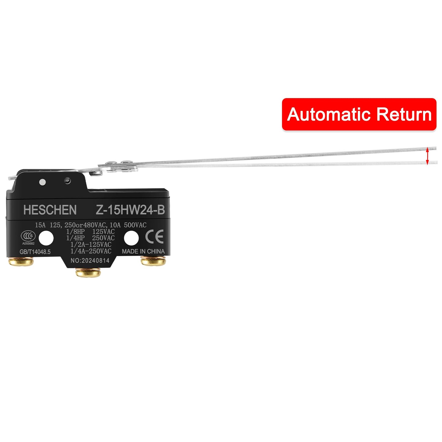 Heschen Micro Switch Z-15HW24-B Low Force Hinge Lever 3 Screw Terminal 15A Rated Current