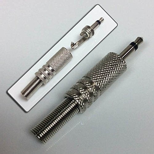 CESS 3.5mm TS Mono Male Plug, Nickel Metal Solder Audio Connector with Spring Relief, Repair Jack, 5 Pack