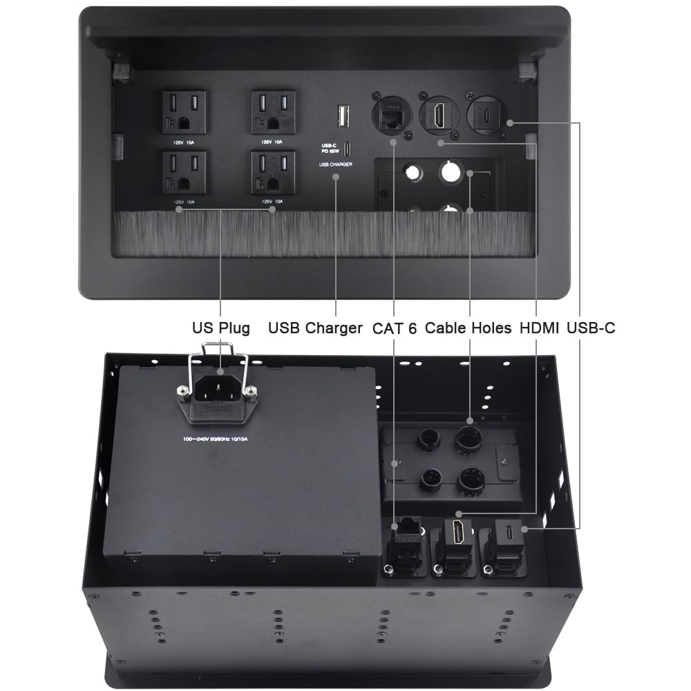 Conference Table Power hub Conference Table connectivity Box recessed Outlet Desk Outlet recessed Power Strip USB-c 65W Outlet Plug with USB Ports