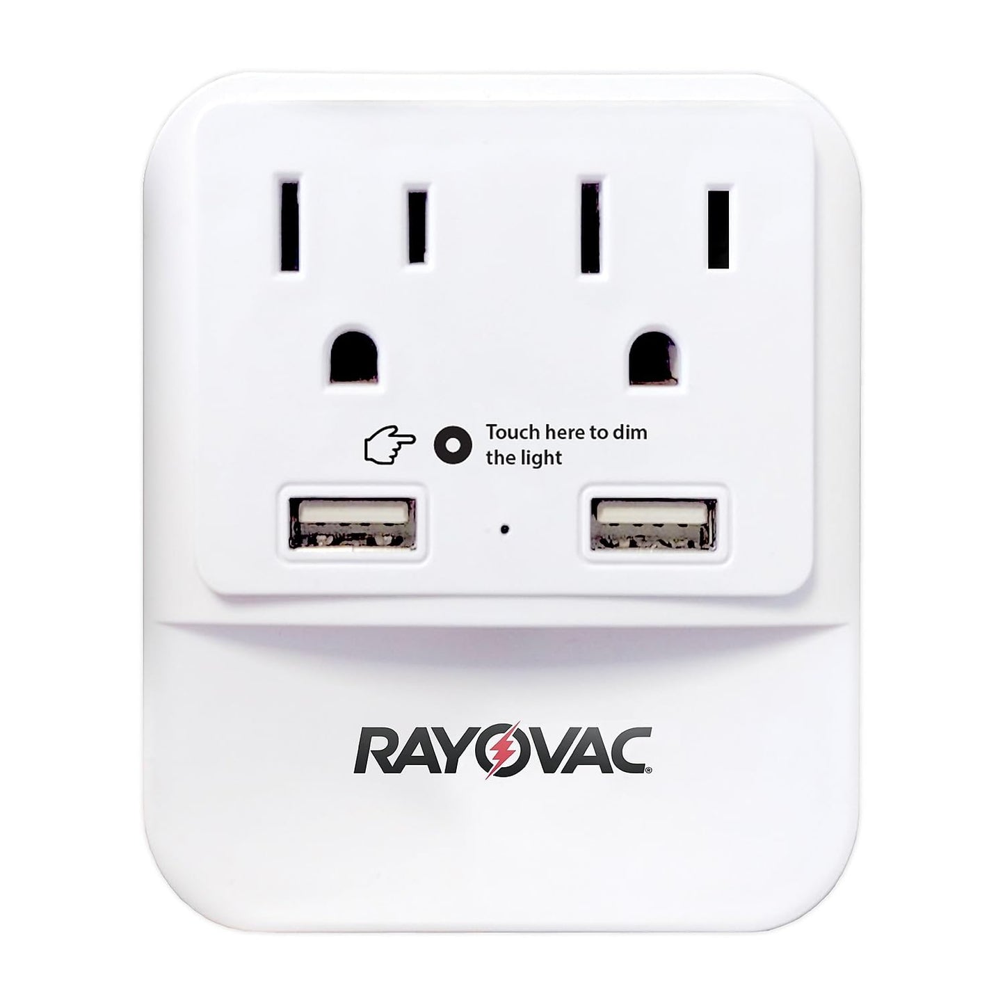 Rayovac Surge Protector with Night Light, 2 Outlet Power Strip with 2 USB-A Ports Adapter for Home, School, or Office, White