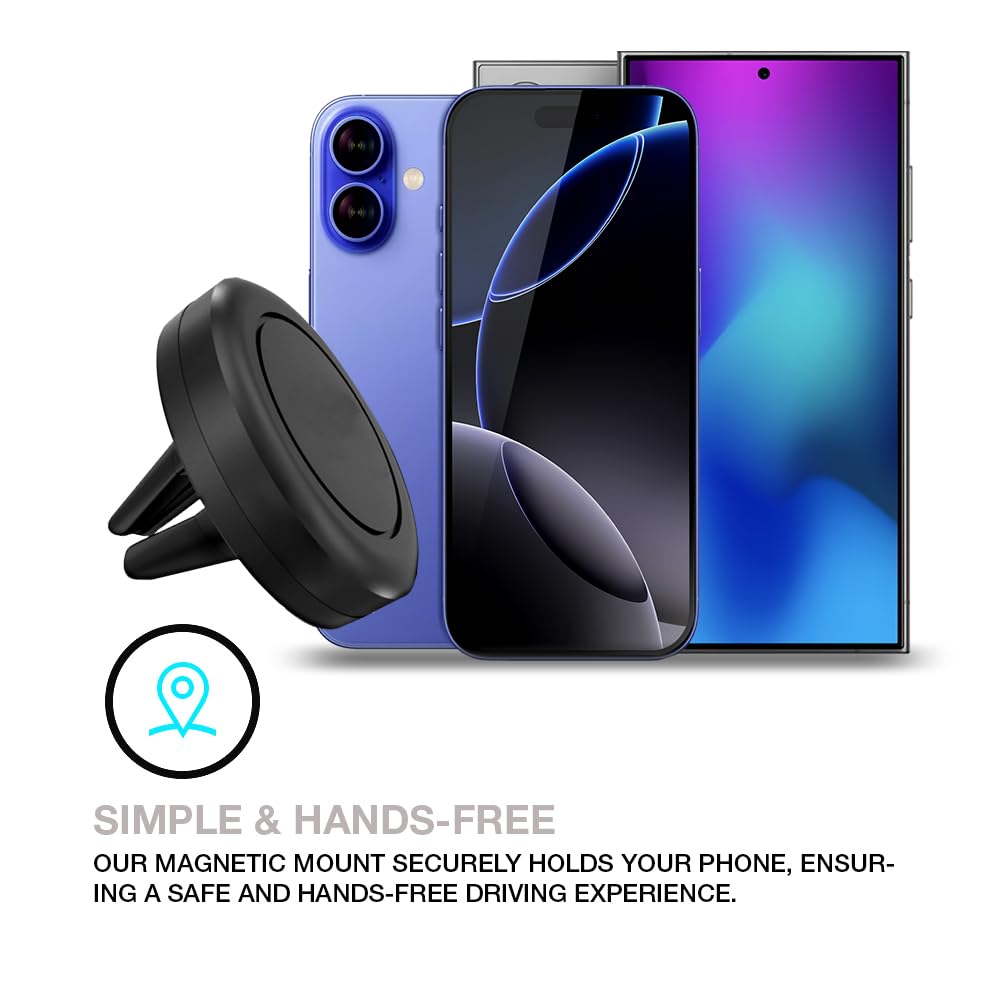 MAXBOOSTPOWER Universal Smartphone Holder - Air Vent Magnetic Car Mount (4 Pack Black) Compatible with iPhone 12/13/14/15/16 & Galaxy LG Android Cell