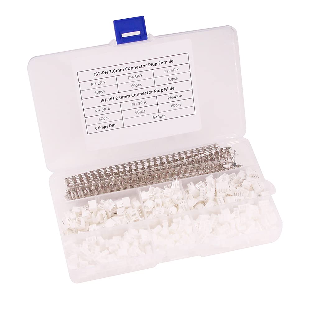 RFaha 900pcs JST-PH Kit 2.0mm 2/3/4 Pin Female Head Plug JST Adapter Housing Connector Cable Socket Male Female Crimp DIP Kit(PH#2-4)
