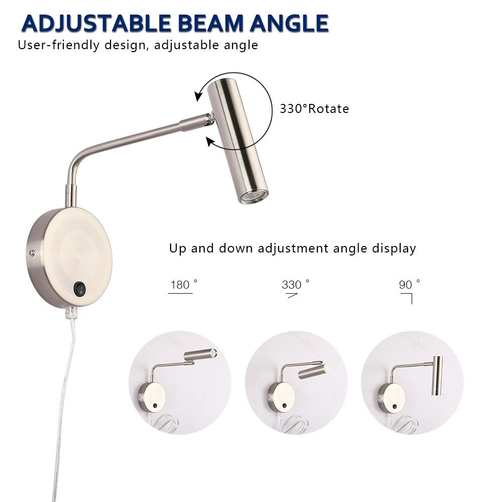 Joossnwell Wall Mounted Lamp, Sconce Light with Plug in Cords Wall Reading Light with Switch for Living Room Bedroom Warm White 3000K