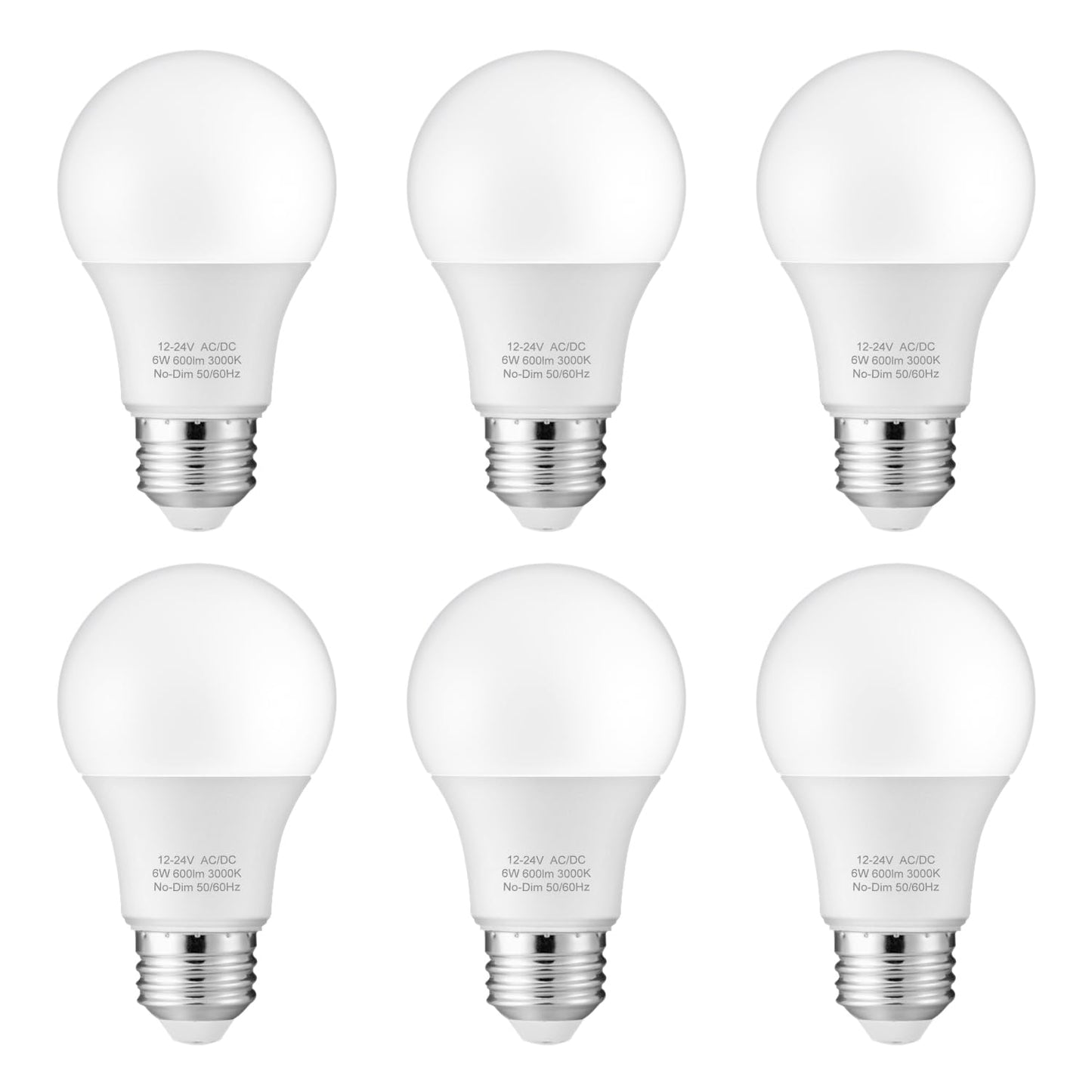 Maelsrlg 12V LED Bulb 6W(50W Equivalent), Warm White 3000K, 12V-24V AC/DC, 600 Lumens, Non-Dimmable, A19 12V DC LED Light Bulbs, E26 Base, Pack of 6