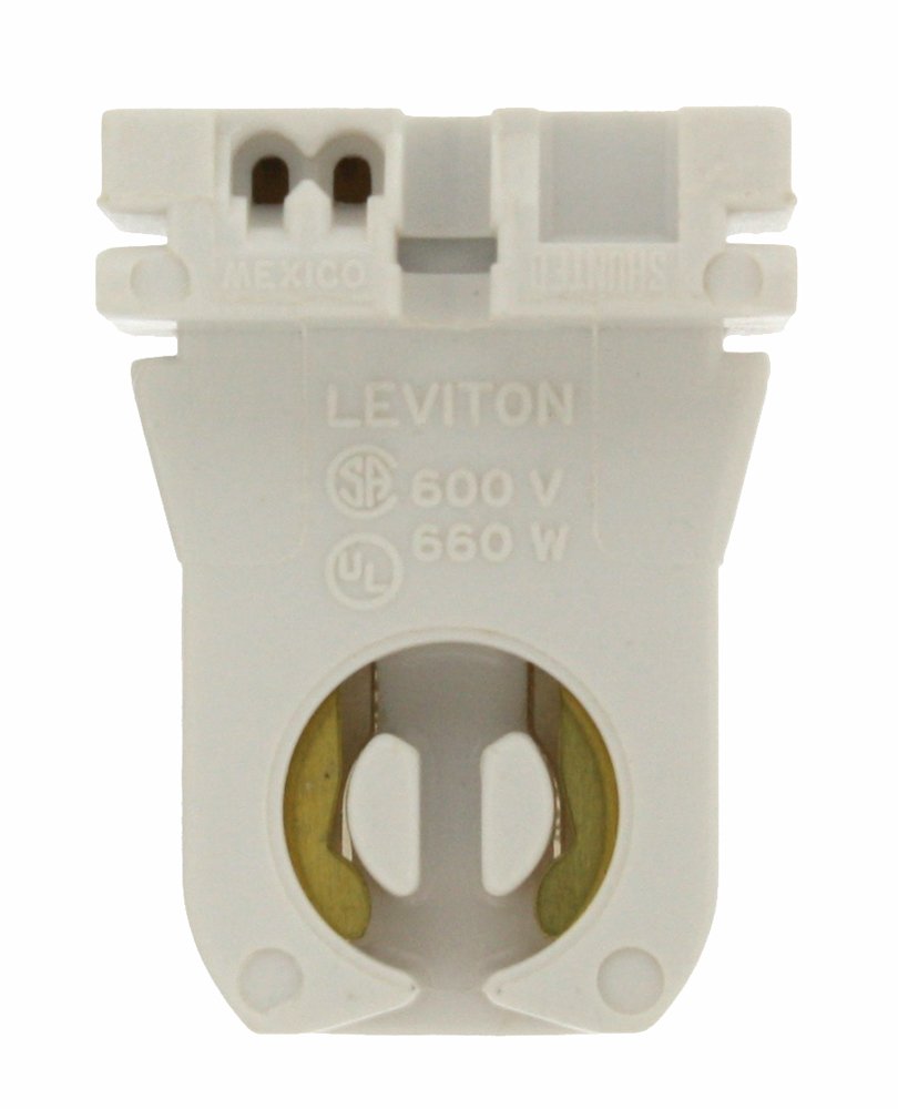 Leviton 660W Medium G13 Bi-Pin Low Profile Slide-On Turn-Type Shunted Standard Fluorescent Lampholder, 23351, White