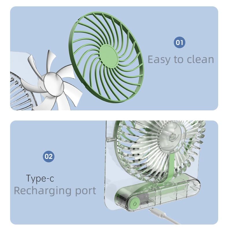 Portable Card Desktop Fan - Fashion Transparent Ultra-thin Desk Fan 1800mAh USB Rechargeable Personal Battery Operated Mini Small Pocket Fan