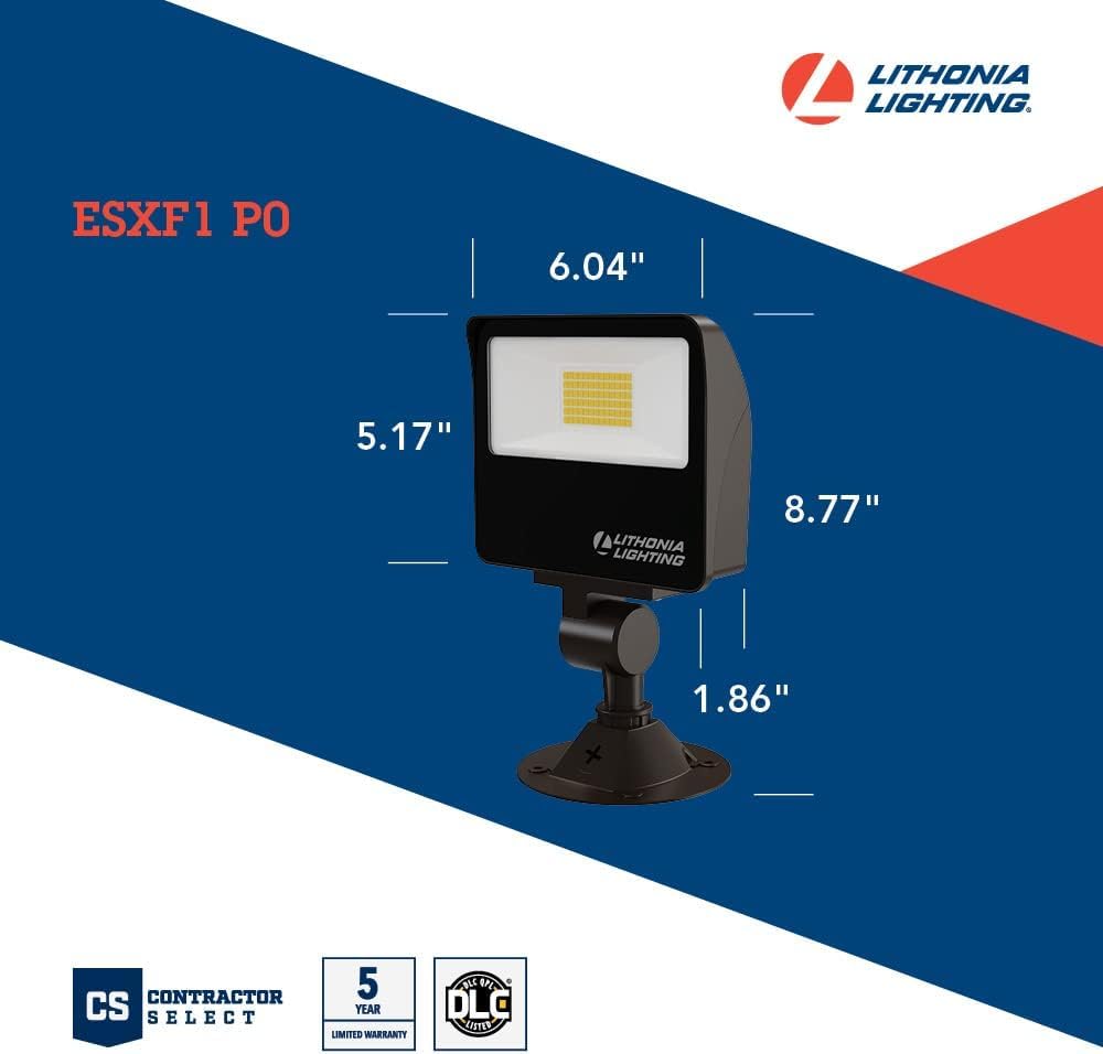 Lithonia Lighting All-in-One LED Flood Light, Waterproof LED Outdoor Light Fixture with Adjustable Color Temperature, Knuckle Mount Dusk to Dawn