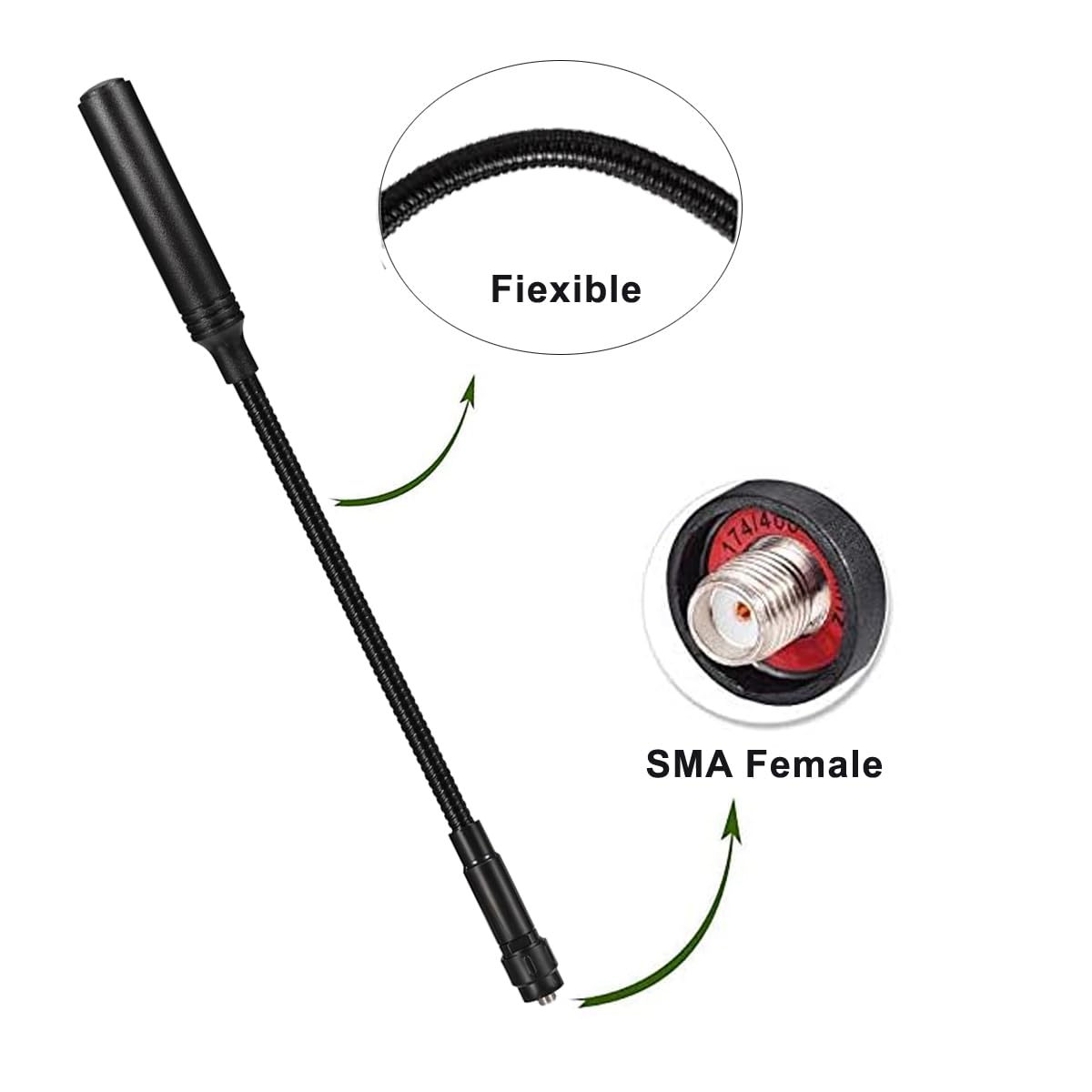 CENMIGO Radio Antenna: Handheld Two-Way Radio SMA Female Flexible Antenna, Dual-Band (VHF/UHF: 136-174MHz / 400-470MHz), 12.2 Inches in Length(1 Pack)