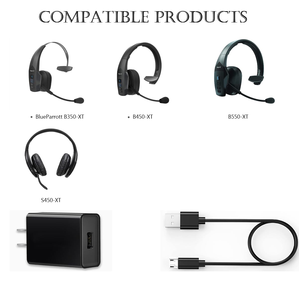LIAUBN USB Micro BlueParrott Charger Cable Compatible with BlueParrott B350-XT, B450-XT, S450-XT, B350XT, B350 XT, B450XT, B550-XT Wireless NC