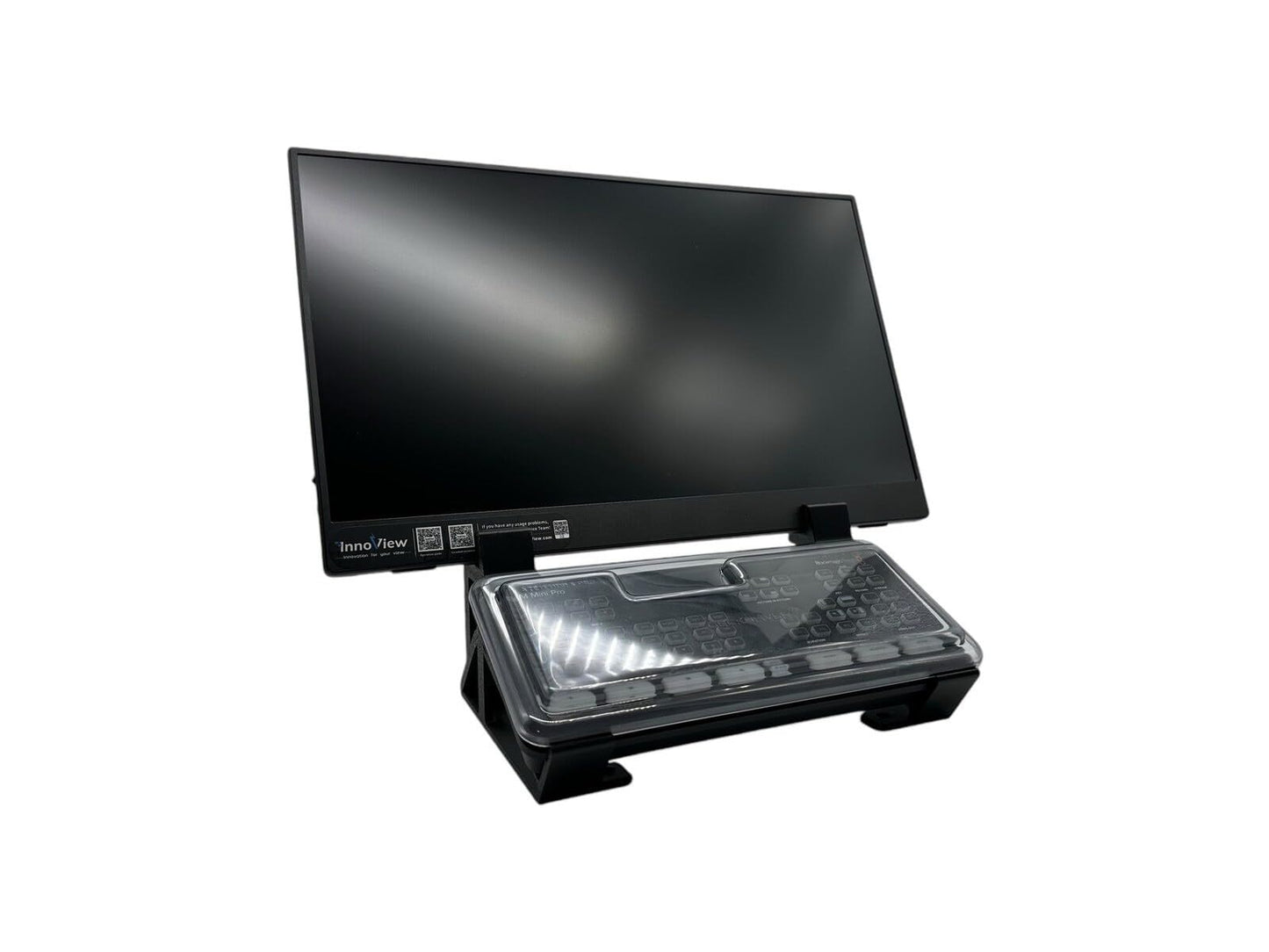 Iron Prints Stand for ATEM Mini Series + Thin Monitor (up to 33 mm) - 6 Cold Shoe Slots, 30 Degree Viewing Angle, Slip-On Design, Non-Slip Feet