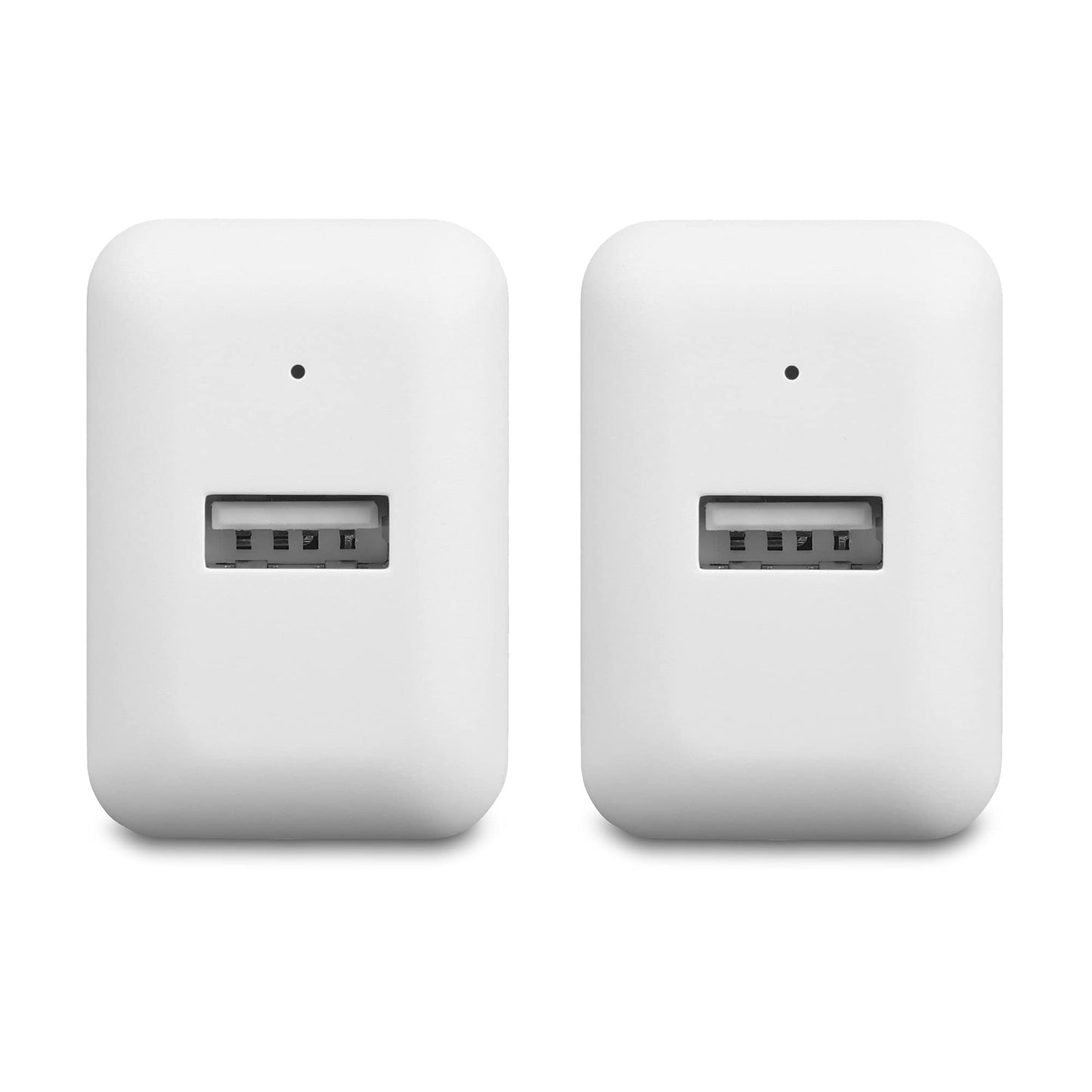 Amazon Basics 12W One-Port USB-A Wall Charger (2.4A), Portable, for Phones (iPhone 16/15/14/13/12/11/X, Samsung, and more), 2-Pack, White
