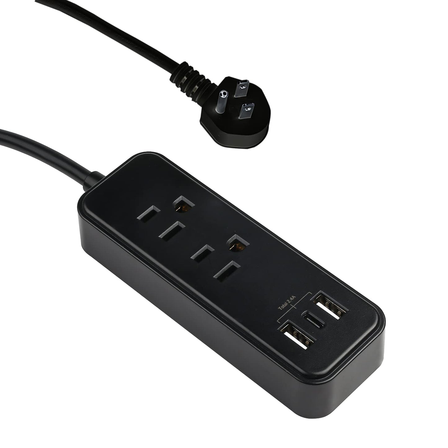 Clear Power 2-Outlet Power Strip with 3 USB Ports(1 USB-C), Flat Plug, 6 ft Power Cord, Compact USB Charging Hub, Desktop Charging Station with USB C
