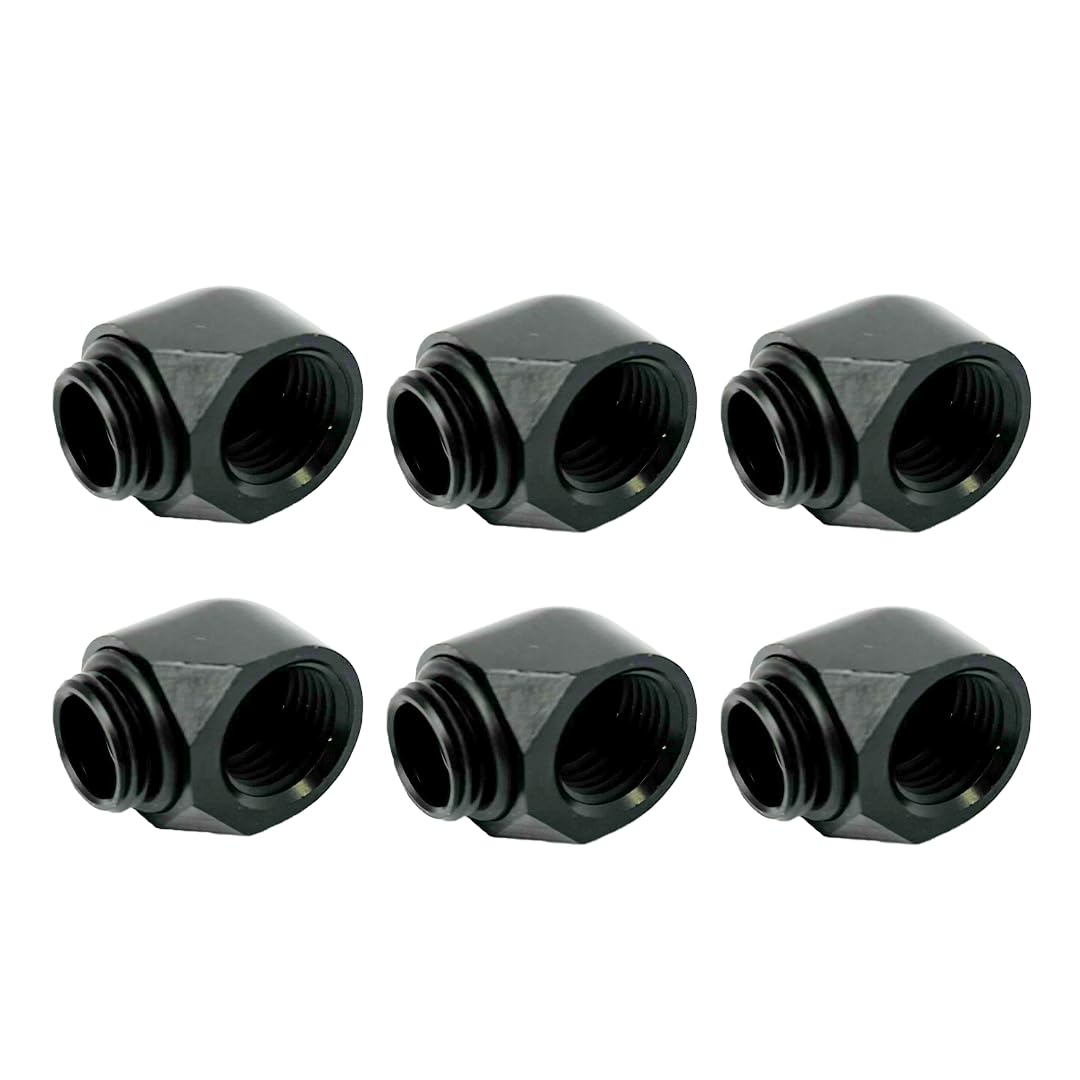 dracaena.io 6-Pack G1/4" Male to Female 90° Angle Elbow Fittings, Brass Water Cooling Connector Adapter for PC Computer Liquid Cooling Loop, Durable