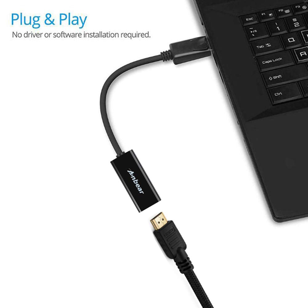 Anbear DisplayPort to HDMI, Display Port Adapter to HDMI for Desktops and Laptops Connect to HDMI Displays (1 Pack, DP)