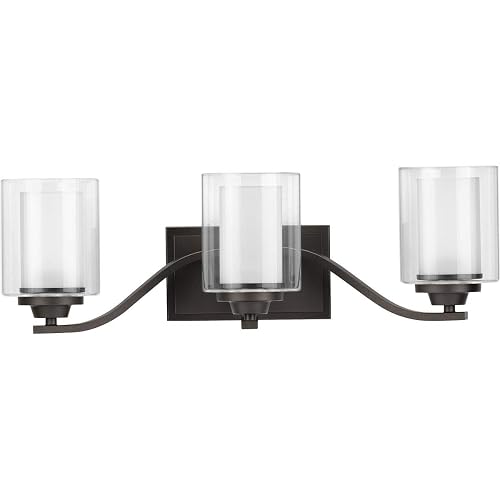 Progress Lighting Kene Collection 3-Light Clear Glass Craftsman Bath Vanity Light Graphite, Black