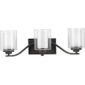 Progress Lighting Kene Collection 3-Light Clear Glass Craftsman Bath Vanity Light Graphite, Black