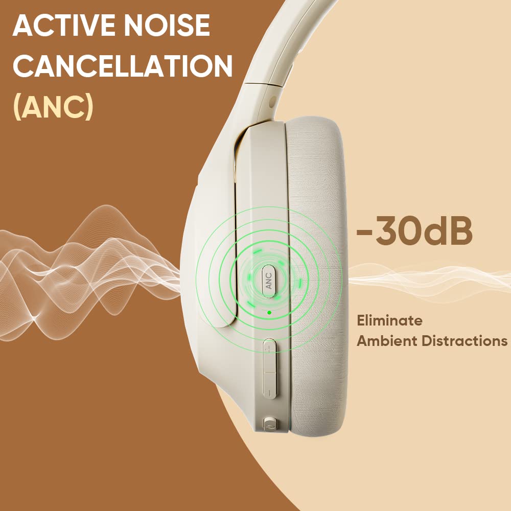 Jassco Active Noise Cancelling Headphones, ANC Wireless Over Ear Headsets, Bluetooth Headphones with Built-in Microphone, Hi-Res Audio, Low Latency…