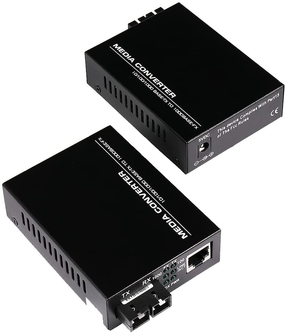 A Pair 2 Pack Multi-Mode Dual SC Fiber Gigabit Fast Ethernet Media Converter, Mini 1x 10/100/1000Base-T RJ45 to 1000Base-SC Slot Converter