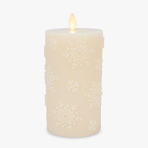 Luminara White Swan Snowflake Embossed Flameless LED Candle, 3.2" x 6.5", Moving Flame, Safe Timer Feature, Real Wax, Battery Operated Home Décor