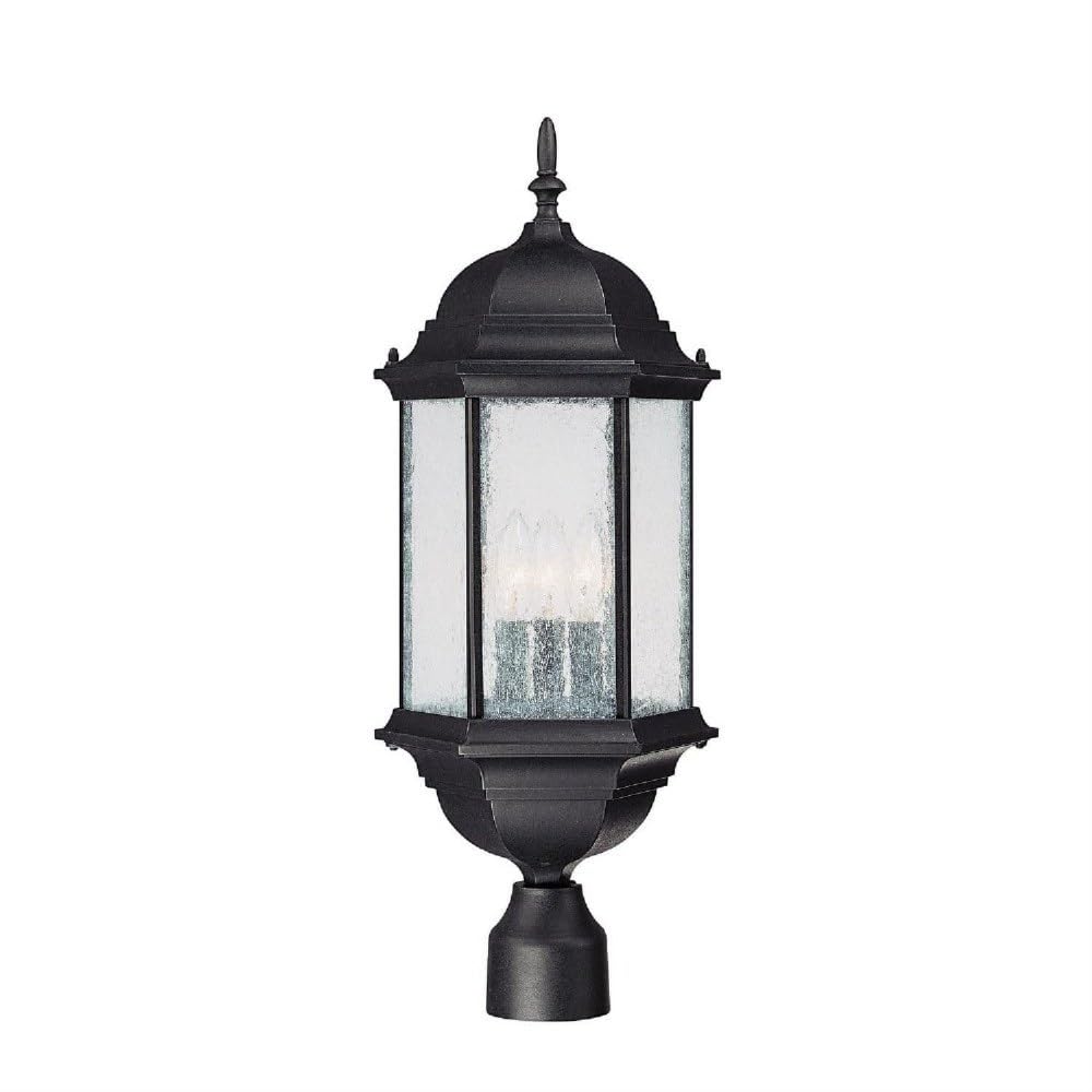 Capital Lighting 9837BK Main Street Seeded Glass Outdoor Post, 3-Light 180 Total Watts, 24" H x 10" W, Black