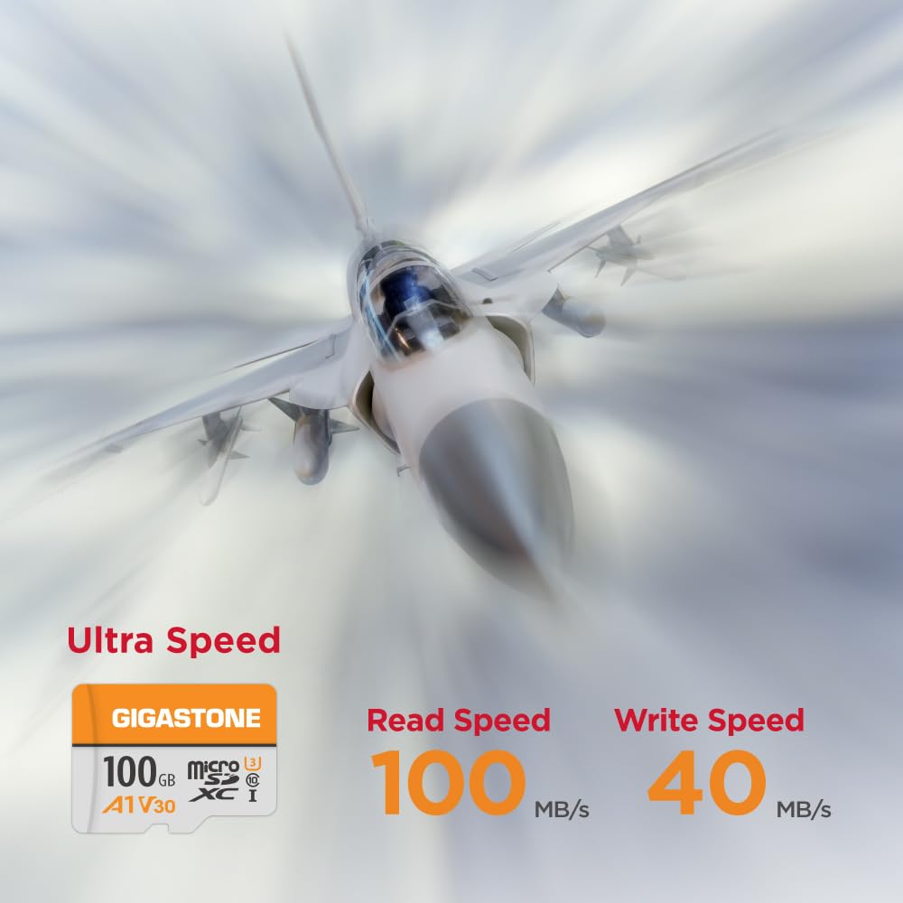 GIGASTONE 100GB Micro SD Card 2-Pack, A1 V30, 4K Video Recording, Compatible with Security Camera, Dash Cam, Drone, 100MB/s MicroSDXC Memory Card