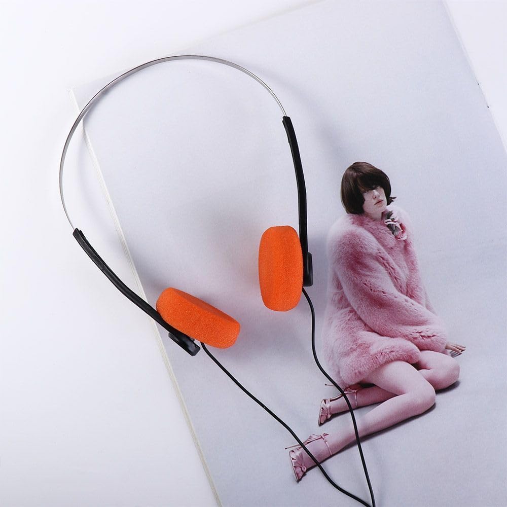 Weicoca Orange Retro On Ear Headphones, Lightweight Portable Headphone with Adjustable Headband, Wired Stereo Headphones, Cute Headphone Trvel