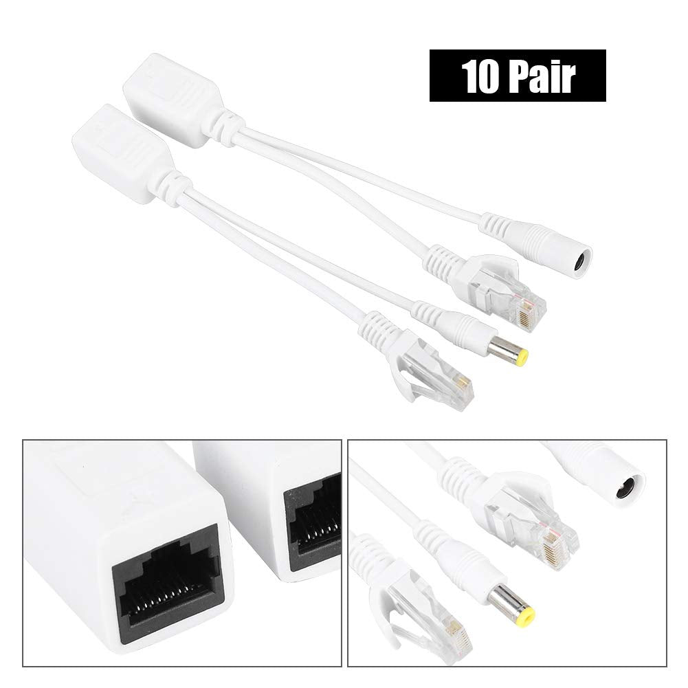 10 Pair IP Camera POE RJ45 Cable Power Over Ethernet Adapter Injector Splitter 12 V