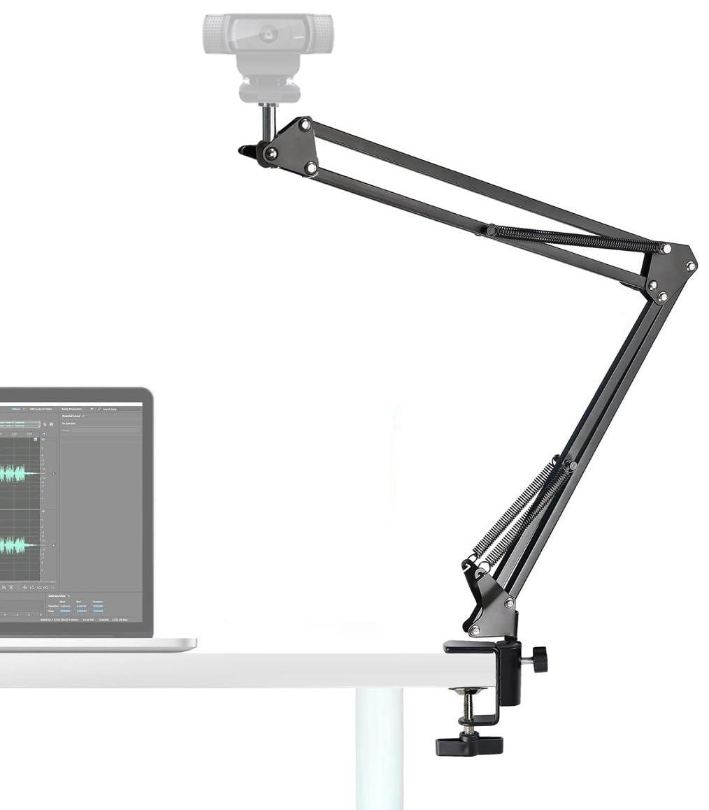 AceTaken Desk Clamp Mount Suspension Boom Scissor Arm Tripod Stand Holder Compatible with Logitech C920 C925e C922 C930 StreamCam C615; Brio 4K,MX