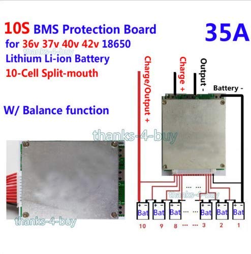 36V BMS Protection Board, 35A 10S Li-ion Battery BMS Protection Board PCB for Ternary Cobalt Cells with Balancing, Manganese Acid Batteries…