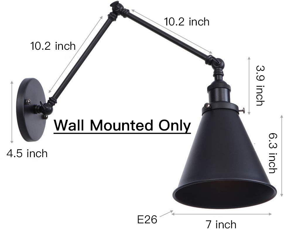 LZoahi Industrial Vintage Wall Mounted Light Sconces Wall Lamp Black Angle Adjustable Swing Arm Retro Bronze Wall Sconce Bedside Light Fixture