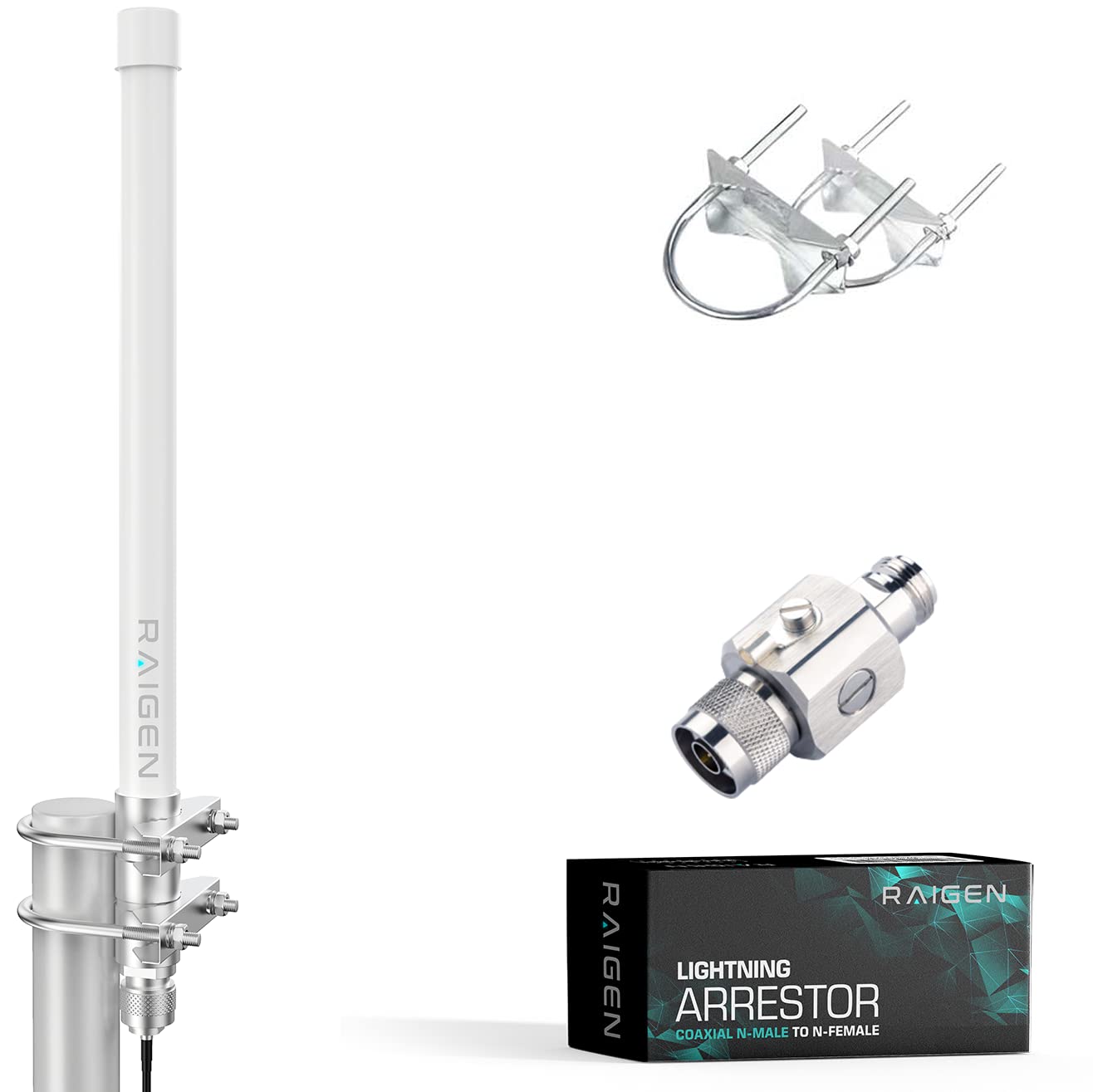 RAIGEN LoRa 915 MHz 5.8dbi Antenna 20in + Outdoor Lightning Arrestor Omni-Directional Helium Miner HNT Hotspot for Nebra, RAK, Bobcat, Syncrob