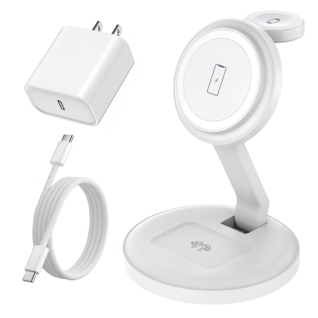 Charging Station for Apple Magnetic Wireless iPhone Mag-Safe Charger,15W 3in1 Foldable Wireless Dock Fast MagSafe Charger Stand for iPhone 17 Pro