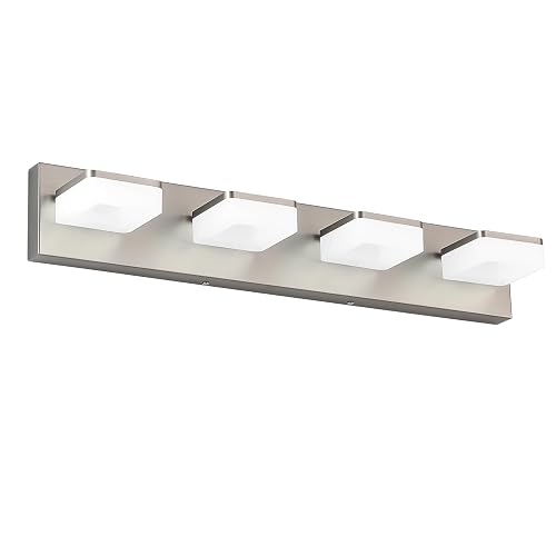 Bicrink LED Vanity Light Fixture for Bathroom, 4-Light Brushed Nickel Bathroom Light Over Mirror, Modern Vanity Lighting Wall Light Fixtures